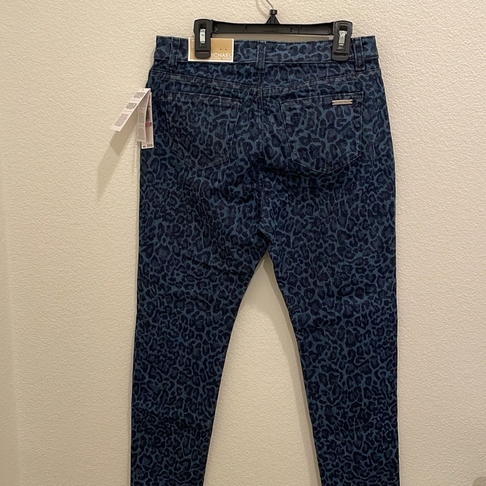 NWT Michael Kors Womens Blue High-Rise Skinny Leopard Denim Jeans Pants Size 6 P - Picture 7 of 13